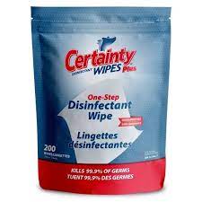 Lingettes humides désinfectantes Certainty pour surfaces dures (200/pqt - sachet refermable)